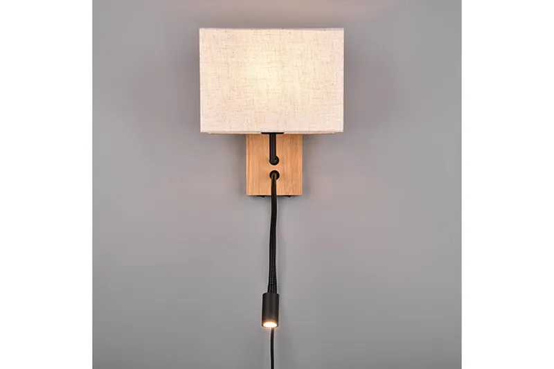 Nilam Vägglampa med läslampa 25 cm LED + E27 trä - Trä/Beige - Products - Belysning - Lampor & belysning inomhus - Sovrumslampa - Sänglampa - Sänglampa vägg