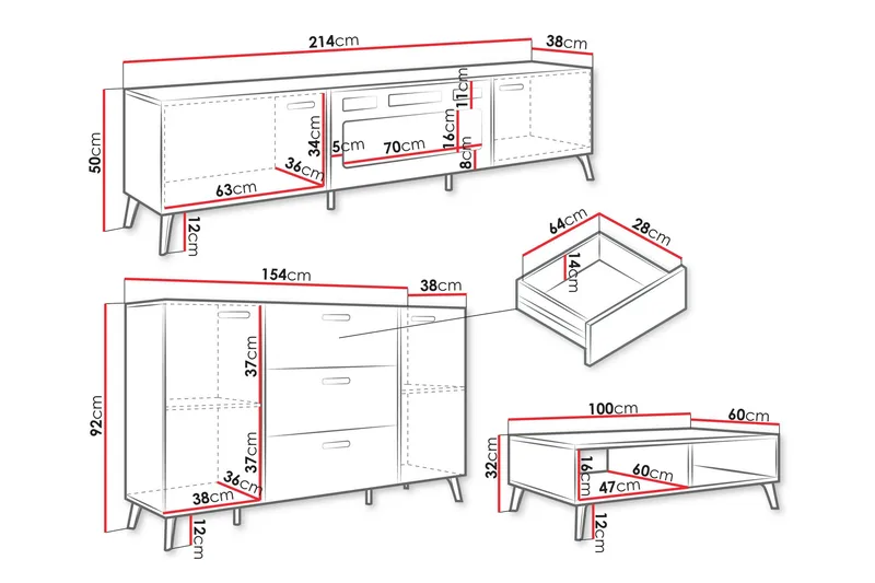 Akihiko Möbelset För Vardagsrum - Vit - Products - Förvaring - Förvaringsmöbler - Möbelset för vardagsrum