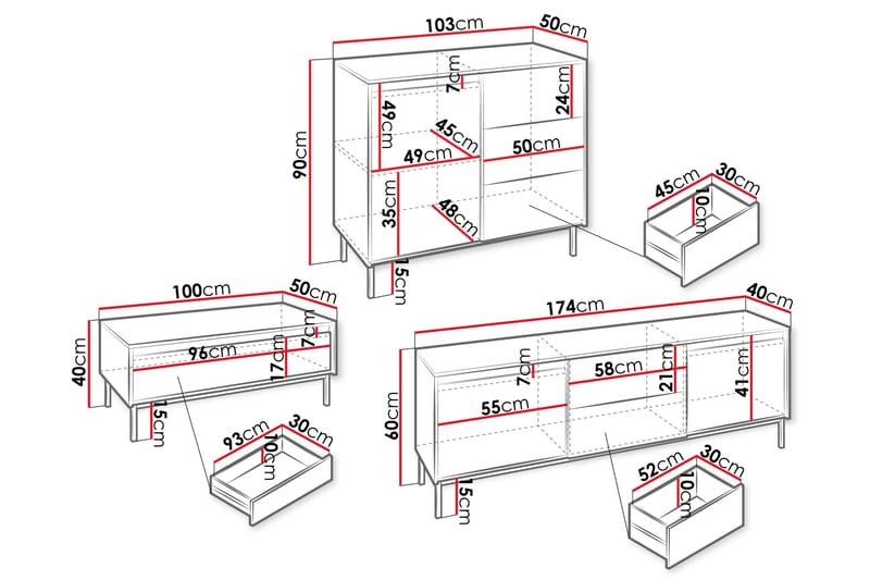 Bjurholm Möbelset För Vardagsrum - Svart - Products - Förvaring - Förvaringsmöbler - Möbelset för vardagsrum