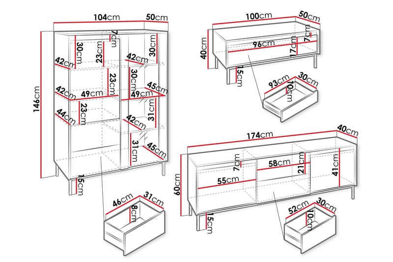 Bjurholm Möbelset För Vardagsrum - Vit - Products - Förvaring - Förvaringsmöbler - Möbelset för vardagsrum