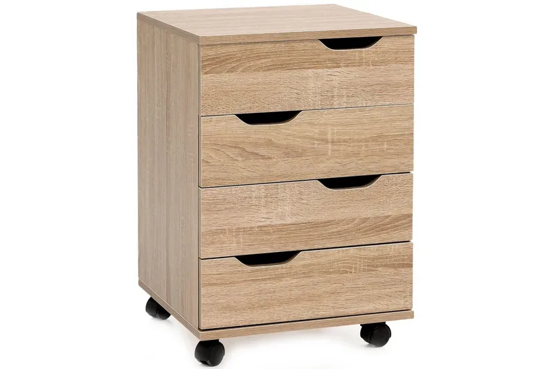 Rullkontejner Wohnling 4 lådor i foliebelagd spånskiva med hjul, modern