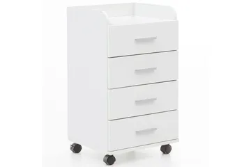 Rullkontejner Wohnling 4 lådor med hjul, förvaringsbricka, foliebelagd spånskiva, modern stil Vit, Vit