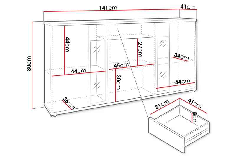 Salsa Byrå 140x40x80 cm - Beige/Grå - Products - Förvaring - Förvaringsmöbler - Byrå - Hallbyrå