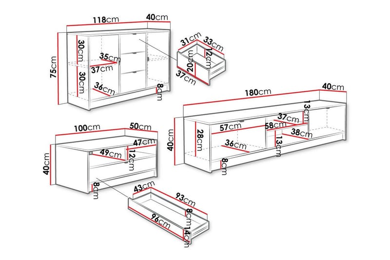 Novaj Möbelset För Vardagsrum - Vit - Products - Förvaring - Förvaringsmöbler - Möbelset för vardagsrum