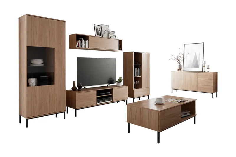 Querty Vardagsrumsset LED-belysning 7 Delar Vit LED - Natur - Products - Förvaring - Förvaringsmöbler - Möbelset för vardagsrum