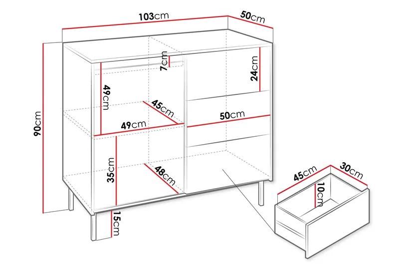 Vanlig byrå utan överskåp Cabinet Ozmi 1D3SZ Black - Products - Förvaring - Förvaringsmöbler - Byrå