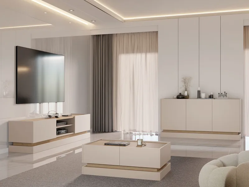 Zelric Möbelset För Vardagsrum - Beige - Products - Förvaring - Förvaringsmöbler - Möbelset för vardagsrum