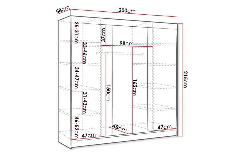 Cyria Garderob 200x215 cm - Svart - Products - Förvaring - Garderober & garderobssystem - Garderobsskåp