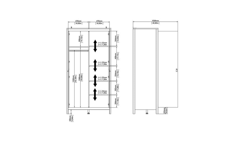 Vallvidera Garderob 102,3x199 cm - Svart - Products - Förvaring - Garderober & garderobssystem - Garderobsskåp