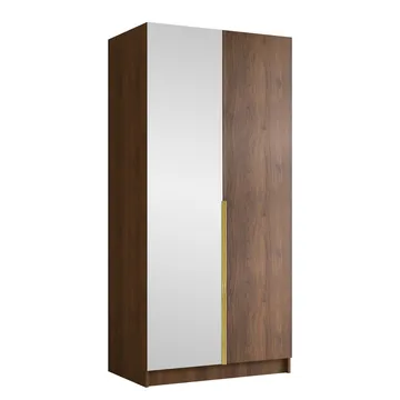 Herrljunga Garderob med Spegel 100x215 cm - Brun/Guld/Spegel - Products - Förvaring - Garderober & garderobssystem