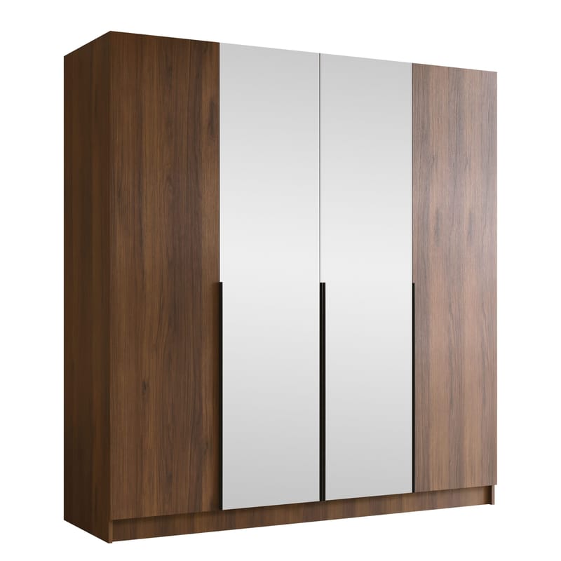 Herrljunga Garderob med Spegel 200x215 cm, Brun/Svart/Spegel