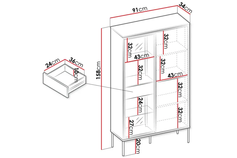 Basici Vitrinskåp 91x158 cm - Vit - Products - Förvaring - Skåp - Vitrinskåp