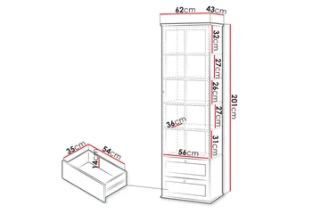 Hammerdal Vitrinskåp 43 cm djup 62 cm bred 201 cm hög Ljust Trä Glas - Vit/Ek - Products - Förvaring - Skåp - Vitrinskåp