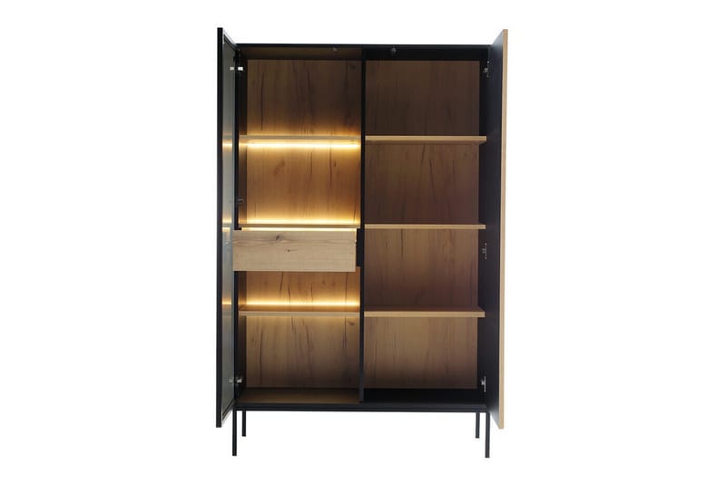Klinkerville Vitrinskåp Glasdörr med Belysning 39 cm djup 10 cm - Svart Trä / Brun / Ribbad - Products - Förvaring - Skåp - Vitrinskåp