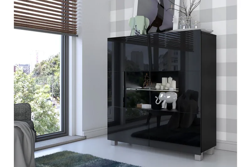 Tessan Vitrinskåp 100x35x107 cm - Svart/Vit Led-Belysning - Products - Förvaring - Skåp - Vitrinskåp