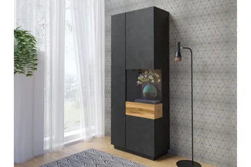 Tomeka Vitrinskåp 40 cm djup 80 cm bred 207 cm hög Mörkt Trä Hylla Höger - Trä - Products - Förvaring - Skåp - Vitrinskåp