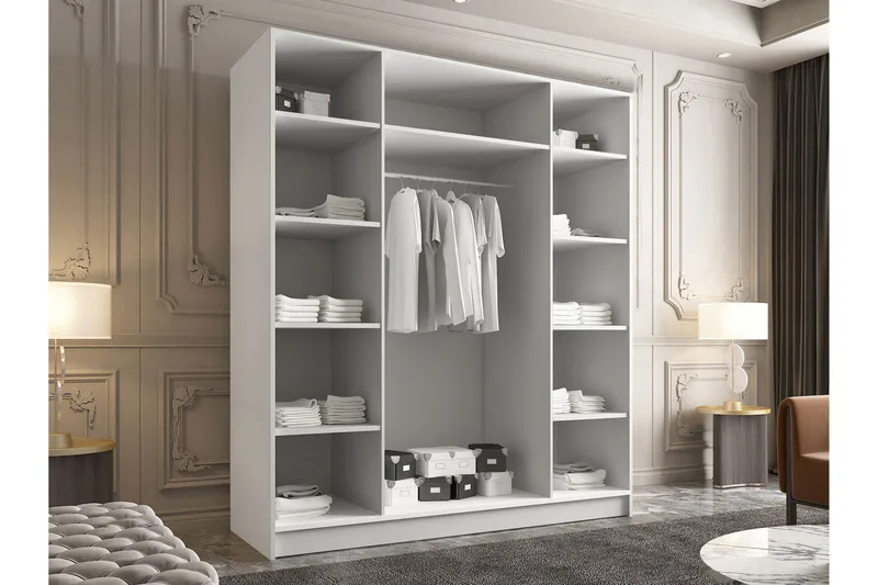 Vadstena Garderob med Spegel 200 cm - Vit/Guld - Products - Förvaring - Garderober & garderobssystem