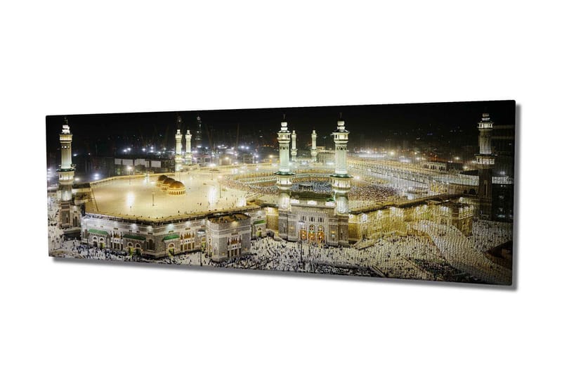 Canvastavla 80x30 cm - Storslagen vy över den heliga platsen i Mecka vid nattens ljus - Guld / Grön / Svart - Products - Inredning - Tavlor & posters - Canvastavla