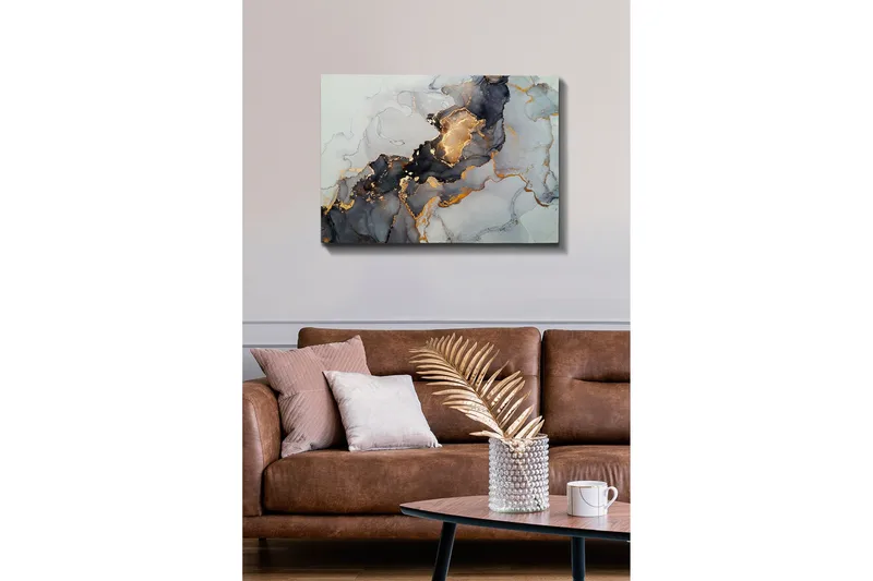 Canvastavla - Abstrakt komposition med svarta och gyllene inslag - Svart / Guld / Grå - Products - Inredning - Tavlor & posters - Canvastavla