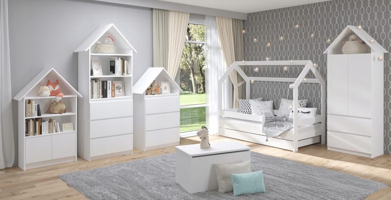 Casa vit barnsäng med utdragbar extrabädd 80x180 cm inklusive madrasser - Vit - Products - Möbler - Barnmöbler - Barnsäng & juniorsäng - Hussäng