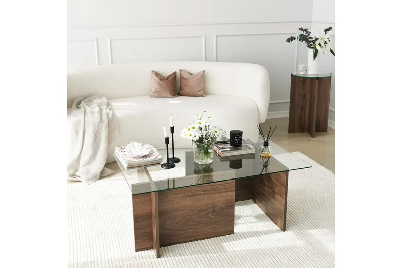 Almasi Rektangulärt Soffbord 105x40x105 cm - Brun / Valnöt / Glas - Products - Möbler - Bord & matgrupp - Soffbord