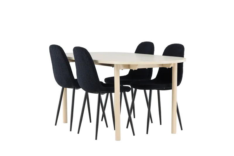 Andy Matgrupp 180 cm Oval med 4 Polar stolar, Whitewash/Svart