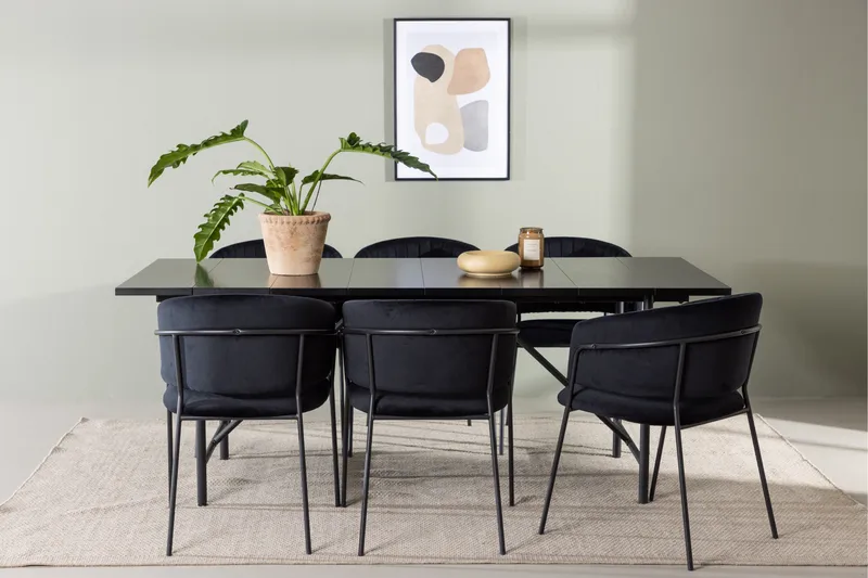Astrid Matgrupp 200 cm Rektangulär med 6 Selma Stolar - Svart - Products - Möbler - Bord & matgrupp - Matgrupp