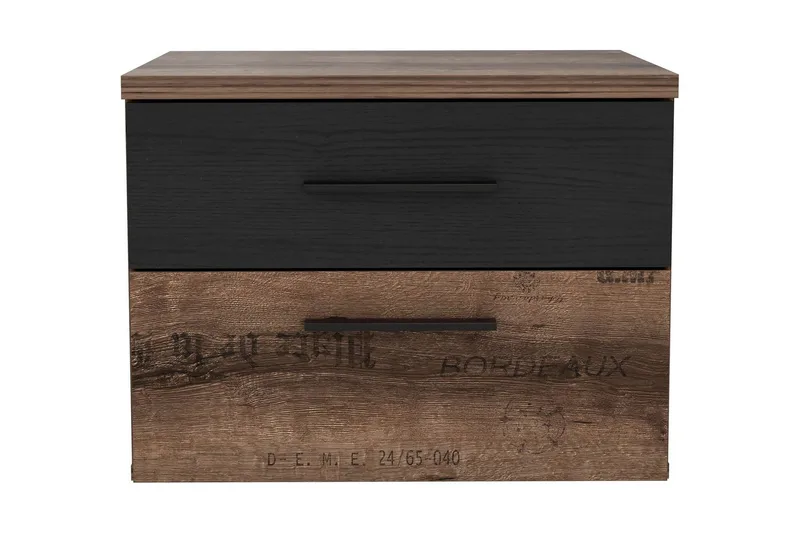 Cannop Sängbord 52 cm med Förvaring 2 Lådor, Brun/Svart