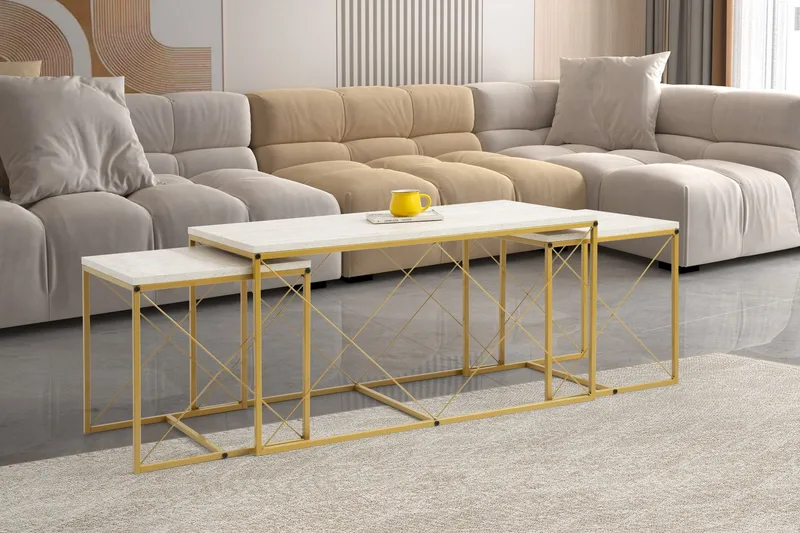 Defneia Soffbord 100 cm - Guld/Marmor - Products - Möbler - Bord & matgrupp - Avlastningsbord & sidobord - Satsbord