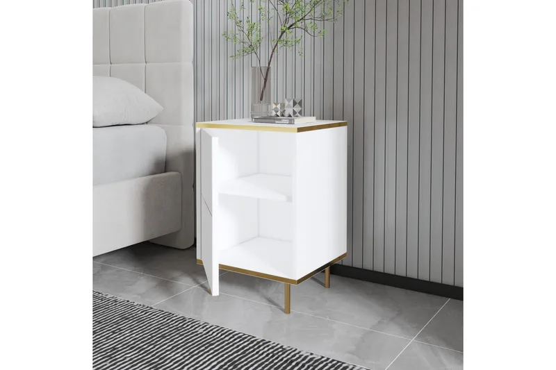 Imaj Sängbord 40 cm - Vit/Guld - Products - Möbler - Bord & matgrupp - Avlastningsbord & sidobord - Sängbord & nattduksbord