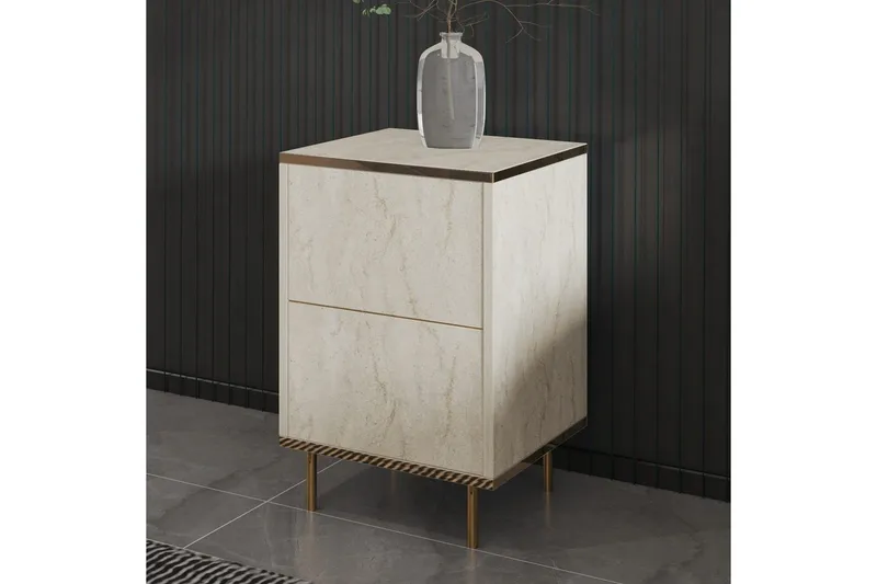 Nattduksbord Imaj Travertin / Rany - Beige/Guld - Products - Möbler - Bord & matgrupp - Avlastningsbord & sidobord - Sängbord & nattduksbord