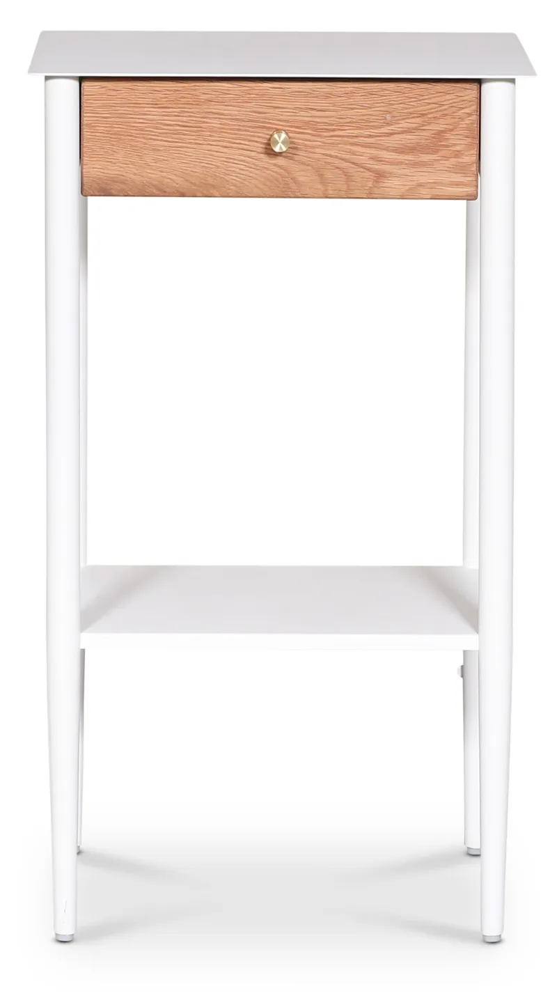 Revel vitt sängbord med ek-låda, Vitt med ek-låda