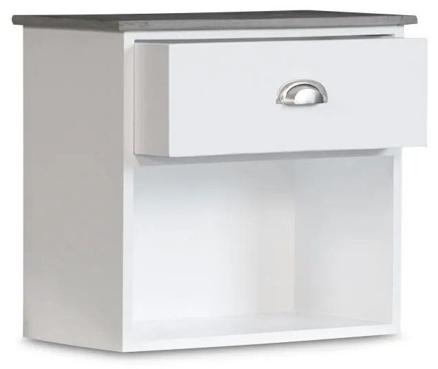 Sängbord Hugo vägghängt med 1 låda - Vit/Cement, Vit/cement