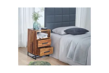 Sängbord Wohnling Massivt trä för kontinentalsängar med 2 lådor förvaringshylla lantlig stil - Products - Möbler - Bord & matgrupp - Avlastningsbord & sidobord - Sängbord & nattduksbord