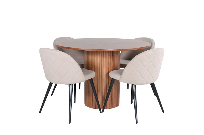 Bianca Matgrupp 110 cm Rund med 4 Velvet stolar, Beige