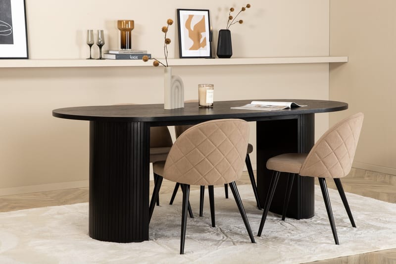 Bianca Matgrupp 200 cm Oval med 4 Velvet stolar - Beige - Products - Möbler - Bord & matgrupp - Matgrupp