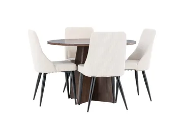 Bootcut Matgrupp 110 cm Rund med 4 Leone stolar - Mocca/Beige - Products - Möbler - Bord & matgrupp - Matgrupp