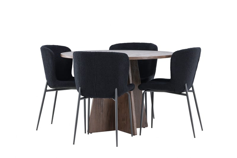 Bootcut Matgrupp 110 cm Rund med 4 Modesto stolar, Mocca/Svart