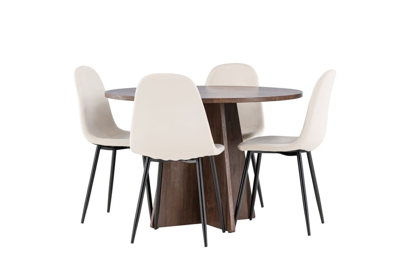 Bootcut Matgrupp 110 cm Rund med 4 Polar stolar - Mocca/Beige - Products - Möbler - Bord & matgrupp - Matgrupp