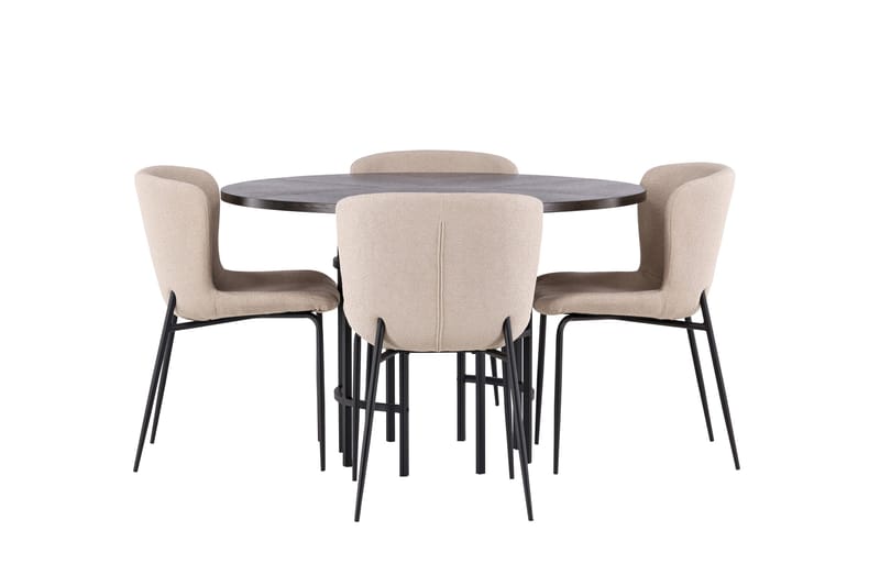 Copenhagen Matgrupp 115 cm Rund med 4 Modesto stolar, Mörkgrå
