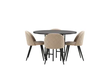 Copenhagen Matgrupp 115 cm Rund med 4 Velvet stolar - Beige - Products - Möbler - Bord & matgrupp - Matgrupp