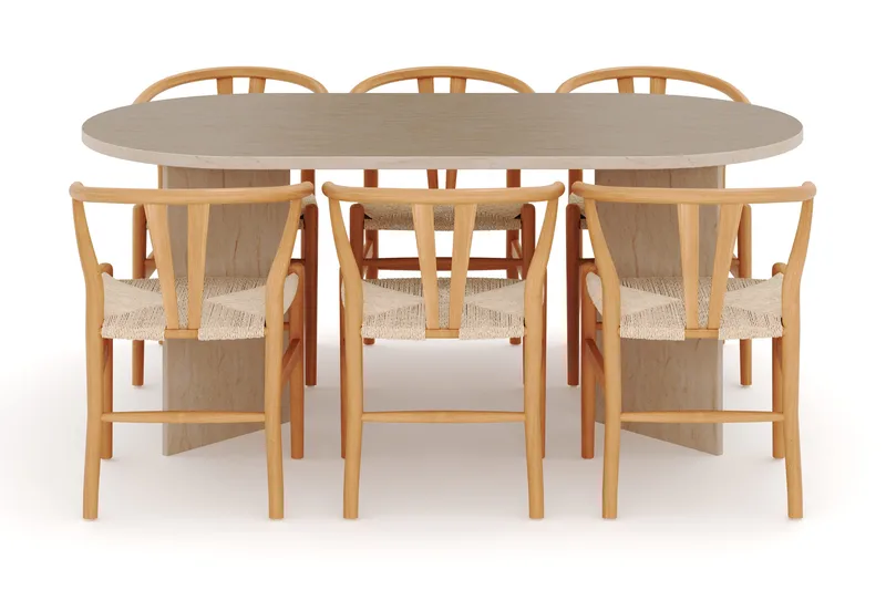 Dano Matbord 180 cm  med 6 Dastoori Matstolar - Travertin / Natur - Products - Möbler - Bord & matgrupp - Matgrupp