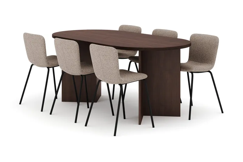 Dano Matbord 180 cm  med 6 Katy Matstolar, Valnöt / Greige