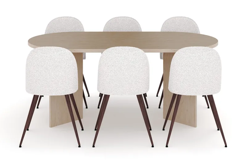 Dano Matbord 180 cm  med 6 Nibe Plus Matstolar - Travertin / Vit - Products - Möbler - Bord & matgrupp - Matgrupp