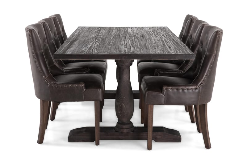 Dijon Matgrupp 200 cm med 6 Tuva Fåtölj - Vintage Trä / Brun Pu - Products - Möbler - Bord & matgrupp - Matgrupp