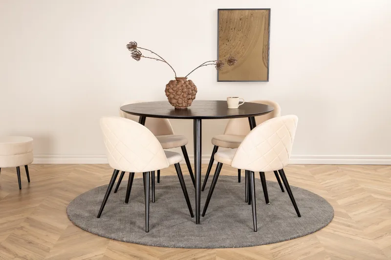 Dipp Matgrupp 115 cm Rund med 4 Velvet stolar, Beige