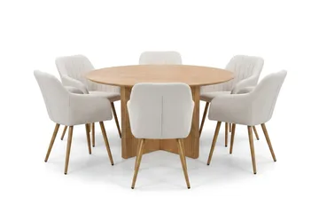 Edda Matgrupp runt 150 cm Ek med 6 Filippa Matstolar - Ek - Products - Möbler - Bord & matgrupp - Matgrupp