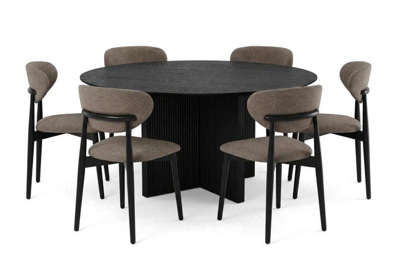 Edda Matgrupp runt 150 cm Svart med 6 Molly Matstolar - Svart - Products - Möbler - Bord & matgrupp - Matgrupp