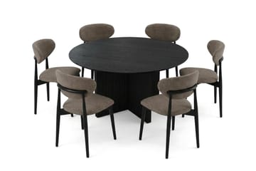 Edda Matgrupp runt 150 cm Svart med 6 Molly Matstolar - Svart - Products - Möbler - Bord & matgrupp - Matgrupp