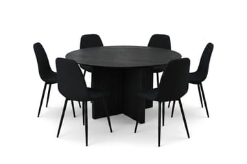 Edda Matgrupp runt 150 cm Svart med 6 Nibe Matstolar - Svart - Products - Möbler - Bord & matgrupp - Matgrupp